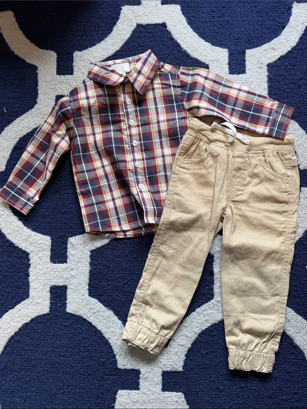 Tahari Boys Plaid Button-Down Shirt in Navy, Red & Cream